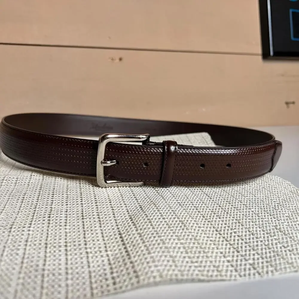 Florsheim Brown Leather Belt Size 38 Men's‎ Textured Genuine Leather